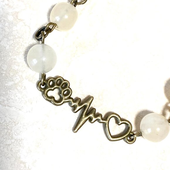 Natural Yellow Aventurine Necklace, Bronze Paw Print Heart Beat+Genuine Gemstone - Picture 6 of 14